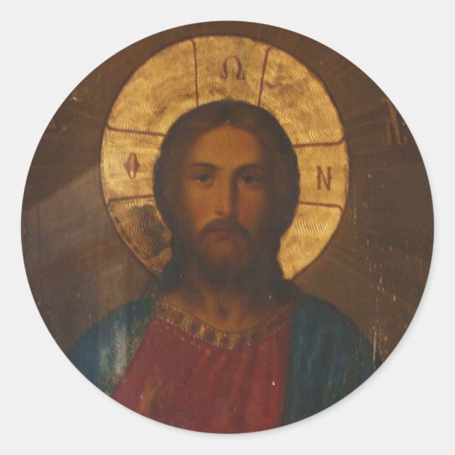 VINTAGE GREEK ORTHODOX ICON CLASSIC ROUND STICKER (Front)