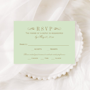 Vintage Green and Antique Gold Flourish Wedding RSVP Card