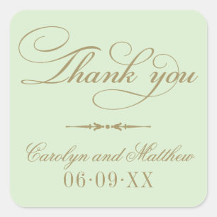 Vintage Green and Antique Monogram Thank You Square Sticker