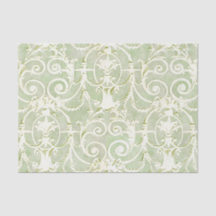 Vintage Green and Beige Damask Pattern Tissue Paper