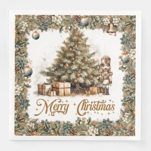 Vintage green and gold Christmas Nutcracker tree Napkin