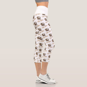 Vintage green and gold Christmas Reindeer carriage Capri Leggings