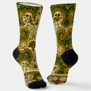 Vintage Green and Gold Floral Pattern Socks