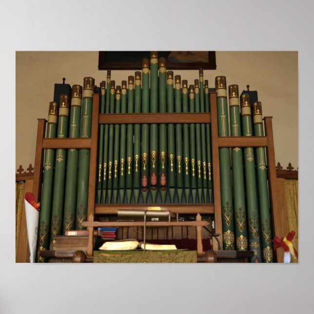 Vintage Green and Gold Pipe Organ 🎹 Poster (Front)