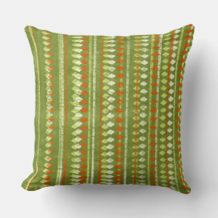 Vintage Green and Orange Stencil Design Cushion