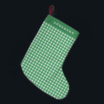 Vintage Green and White Gingham Plaid Personalised Small Christmas Stocking<br><div class="desc">Vintage Green and White Gingham Plaid Personalised Christmas Stocking</div>