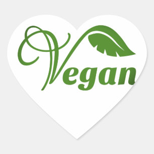 Vintage Green And White Vegan Logo Leaf Heart Sticker