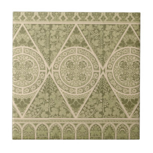 Vintage Green Art Nouveau Floral Pattern Ceramic Tile