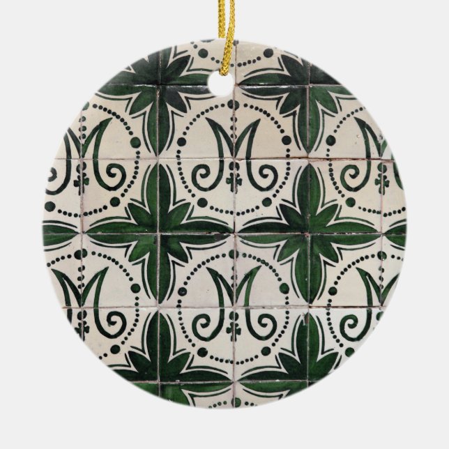 Vintage green azulejo ceramic ornament (Front)
