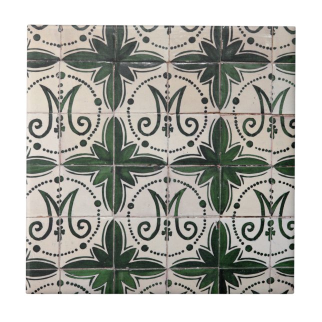 Vintage green azulejo ceramic tile (Front)