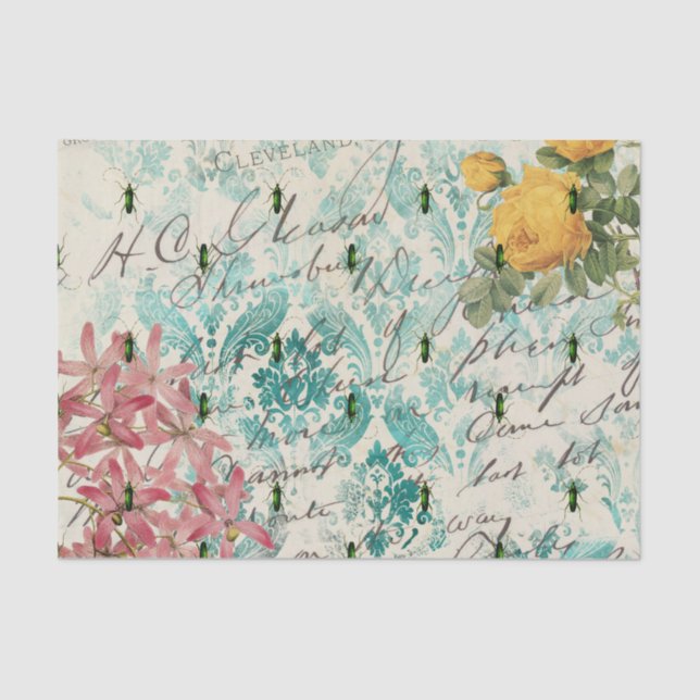 Vintage Green Beetle Ephemera Tissue Paper (Front)