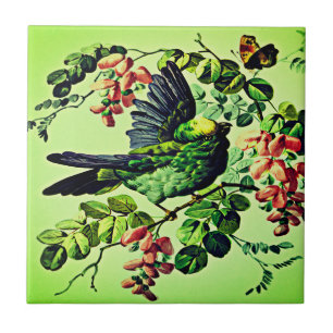 Vintage Green Bird Illustration by L. Prang & Co  Ceramic Tile