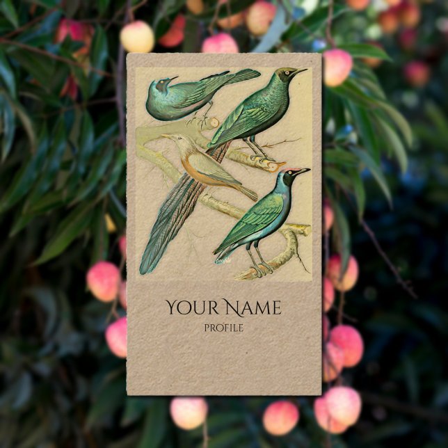 Vintage  green birds -Kraft  Business Card (Creator Uploaded)