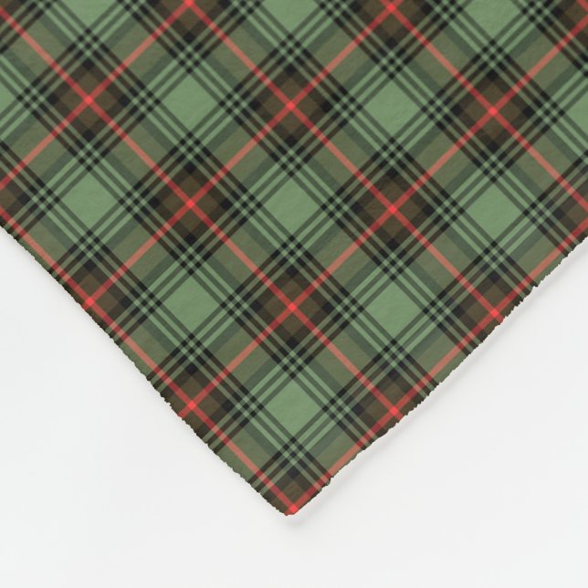 Vintage Green, Black and Red Plaid Fleece Blanket (Corner)