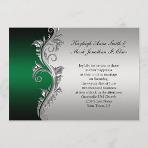 Vintage Green Black and Silver Wedding Invitation