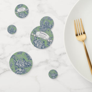Vintage Green Blue Toile de Jouy Bridal Shower Confetti