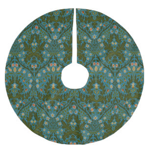 Vintage Green Blue William Morris Autumn Flowers Brushed Polyester Tree Skirt