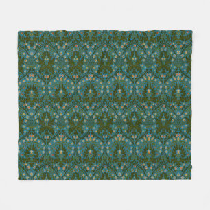 Vintage Green Blue William Morris Autumn Flowers Fleece Blanket