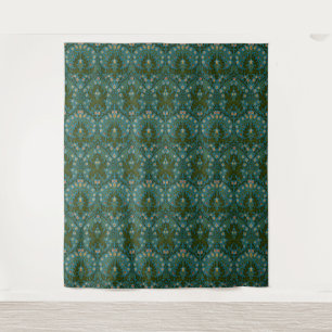 Vintage Green Blue William Morris Autumn Flowers Tapestry