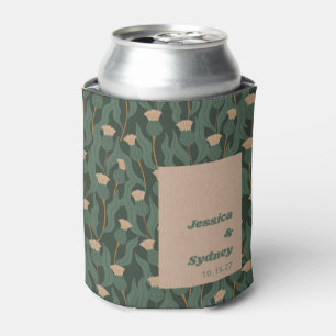 Vintage Green Blush Floral Boho Wedding Custom Can Cooler