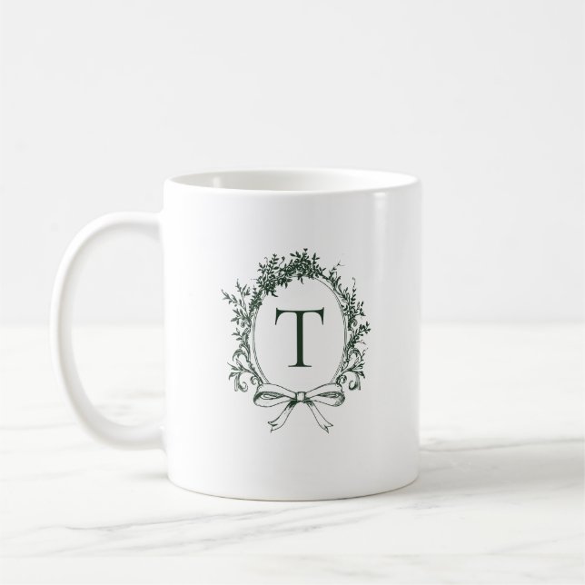Vintage Green Botanical Monogram Coffee Mug (Left)