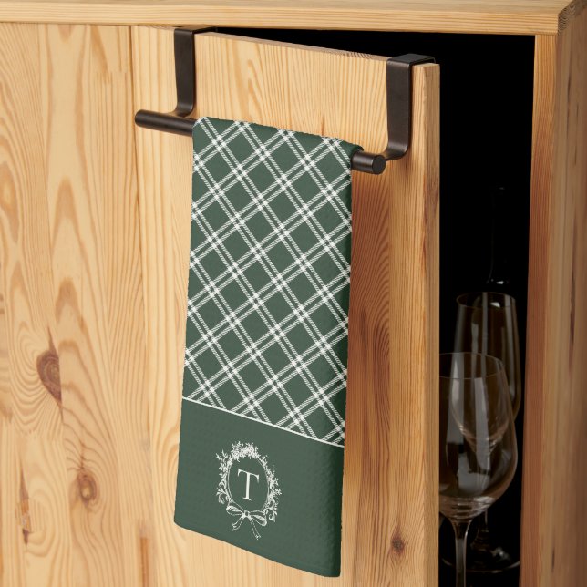 Vintage Green Botanical Monogram Tea Towel (Thirds Fold)