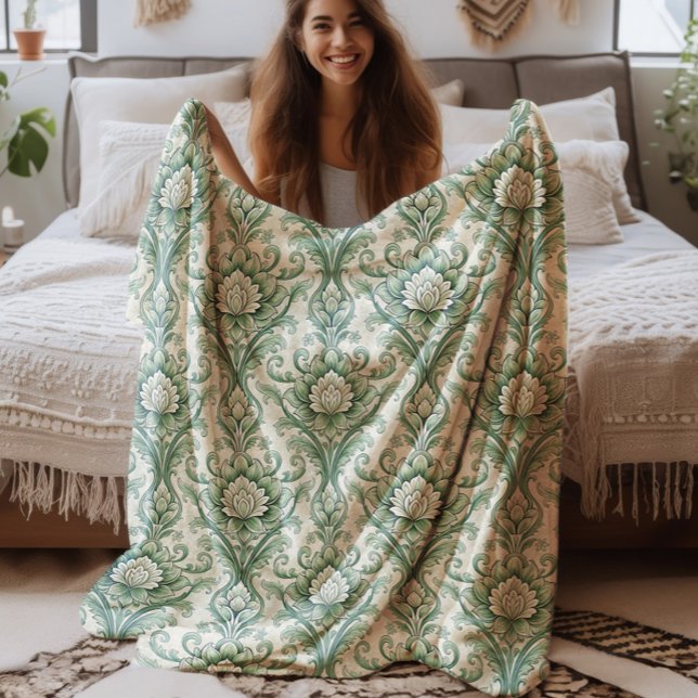 Vintage green botanical pattern fleece blanket (Creator Uploaded)