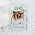 Vintage Green Bow Merry Christmas Photo Acrylic Invitations<br><div class="desc">Celebrate the holiday season with this acrylic Christmas card, featuring your family’s photo beautifully framed by a festive green bow and ribbon on a frosted or transparent acrylic background. The elegant "Merry Christmas" greeting is written in a charming green handwritten script, adding a personal touch to your holiday greetings. Customise...</div>