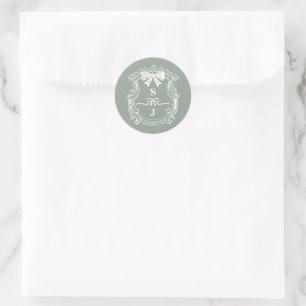 Vintage Green Bows & Ribbons Monogram Crest Classic Round Sticker