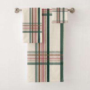 Vintage Green Brown Plaid Aesthetic Bath Towel Set