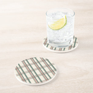 Vintage Green Brown Plaid Aesthetic Coaster