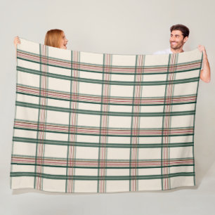 Vintage Green Brown Plaid Aesthetic Fleece Blanket
