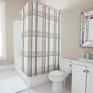 Vintage Green Brown Plaid Aesthetic Shower Curtain
