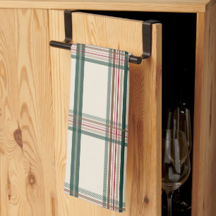 Vintage Green Brown Plaid Aesthetic Tea Towel
