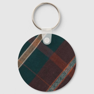 Vintage Green Brown & Yellow Plaid Key Chain