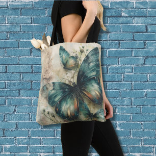 Vintage Green Butterflies Tote Bag