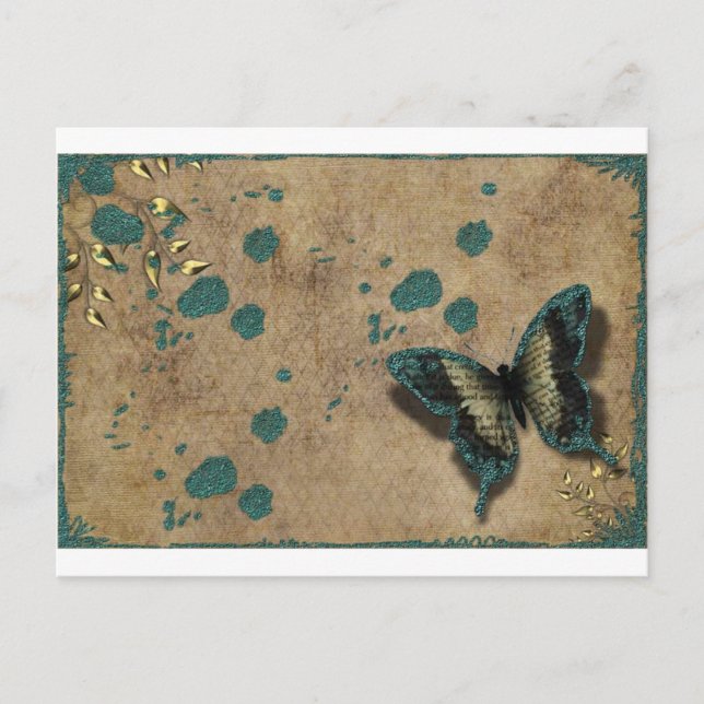 Vintage Green Butterfly Postcard (Front)
