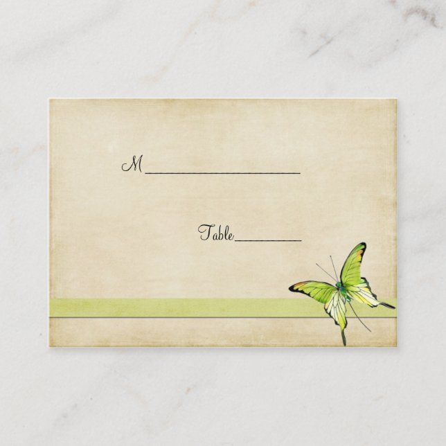 Vintage Green Butterfly Table Place Card (Front)