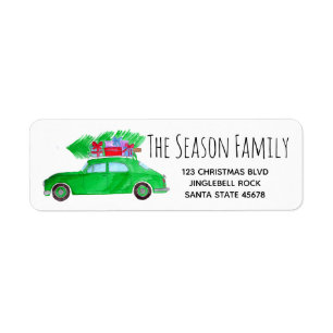 Vintage Green Car with Christmas tree Return Address Label
