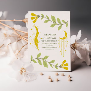 Vintage Green Celestial Botanical Wedding Invitation
