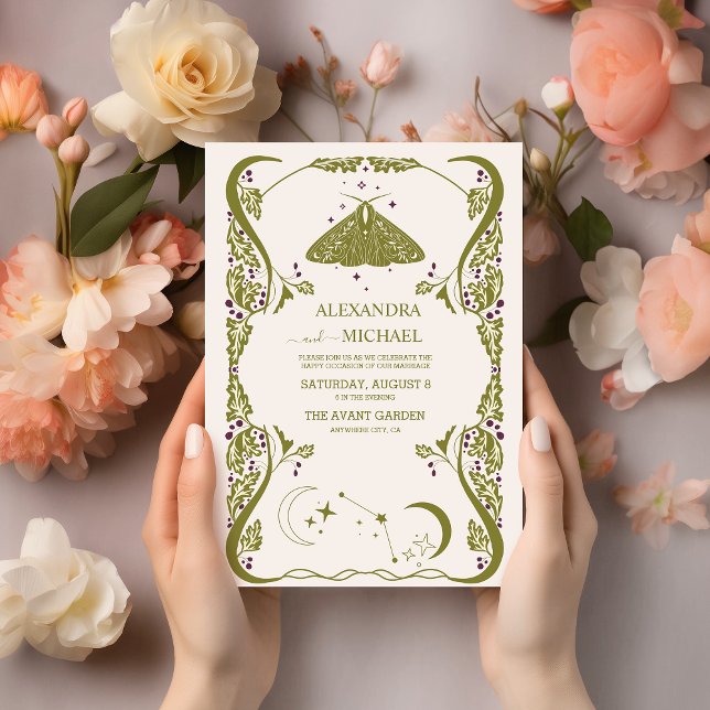Vintage Green Celestial Botanical Wedding  Invitation (Creator Uploaded)