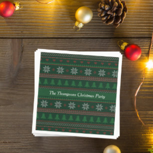 Vintage Green Christmas Custom Holiday Party Napkin