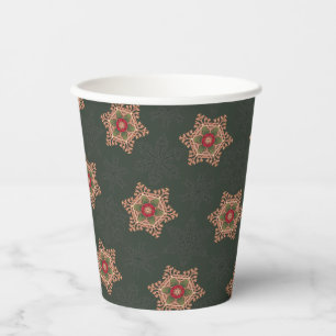 Vintage Green Christmas Holly Celtic Star Pattern Paper Cups