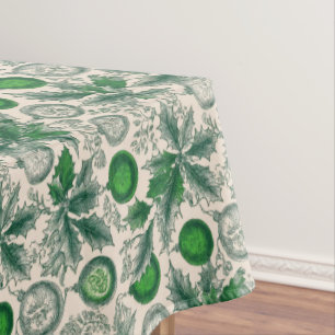 Vintage Green Christmas Holly Tablecloth
