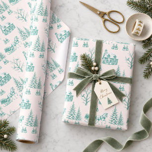 Vintage Green Christmas Toile Horse Sleigh Wrapping Paper