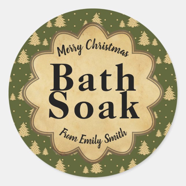 Vintage Green Christmas Tree Bath Soak Labels (Front)