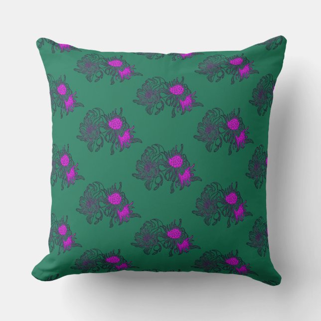 Vintage Green Chrysanthemum Pattern Pillow (Front)