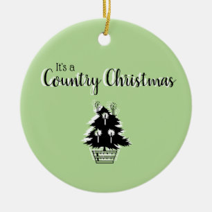 Vintage Green Country Christmas  Ceramic Ornament
