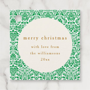 Vintage Green Damask Festive Custom Christmas Favour Tags