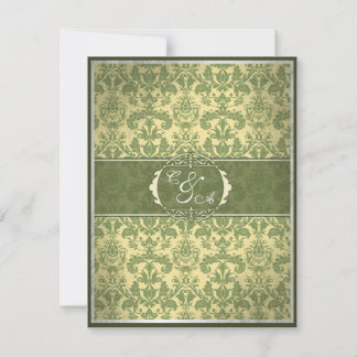 Vintage Green Damask reception card